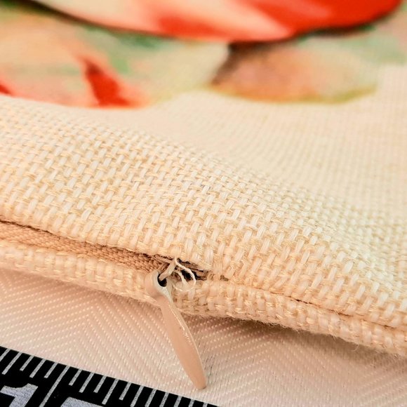 Red & Cream Flower Throw Pillow Cover 16" x 16" - Picture 4 of 9